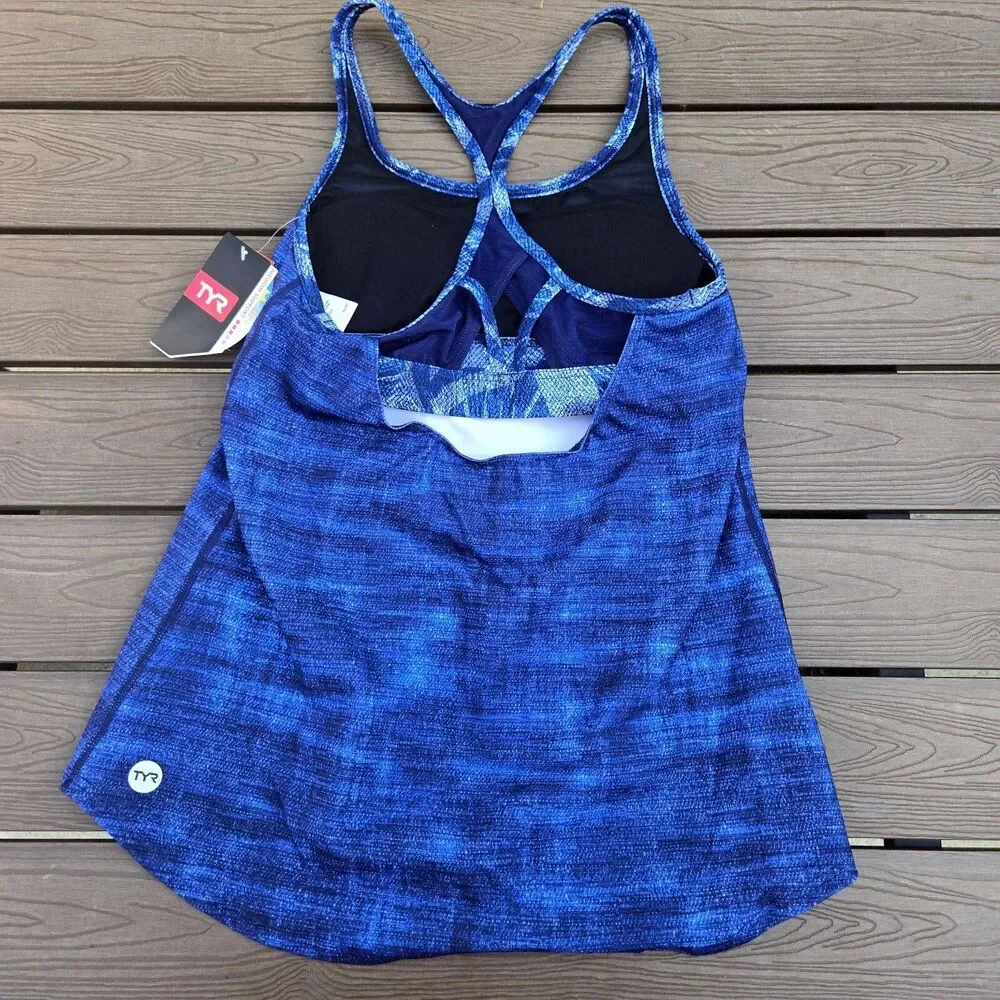 TYR Women's Maui Taylor Active Tank Tankini Top - Denim Blue Size: M New